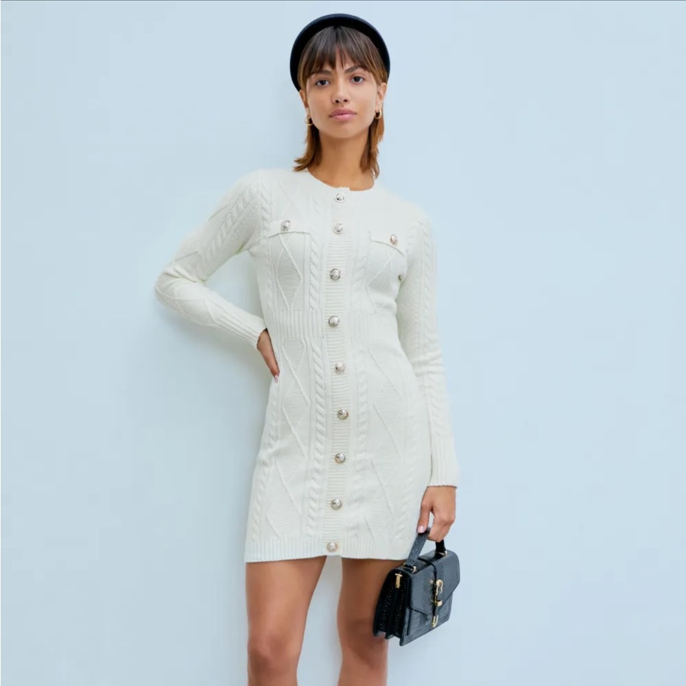 Cider Knit Solid Round Neckline Button Sweater Cr… - image 5